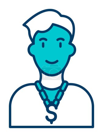 Illustration for Male avatar with hairstyle and doollar sign on chain icon, vector illustration - Royalty Free Image