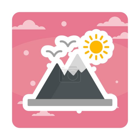 Ilustración de Icono de las montañas y el sol. ilustración vectorial - Imagen libre de derechos