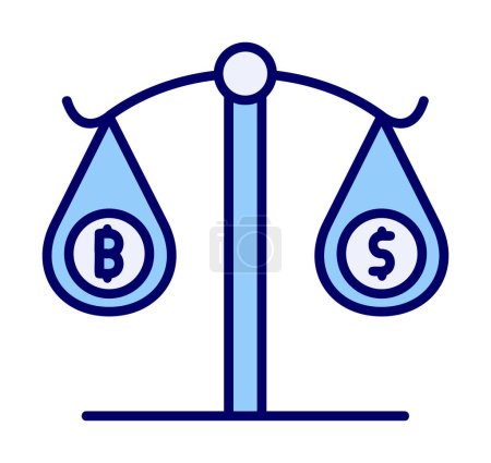 Illustration for Balance scale icon, bitcoin cryptocurrency and dollar currency symbols, vector illustration - Royalty Free Image