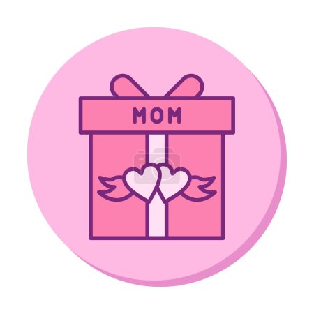 Ilustración de Icono del día de la madre, Caja de regalo con corazones rojos y texto MOM, icono plano vector - Imagen libre de derechos