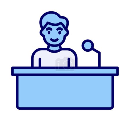 Illustration for Commentator men giving speech at speech stand  icon, vector illustration - Royalty Free Image