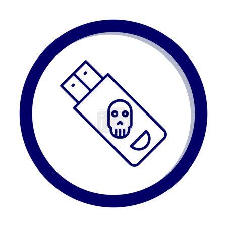 Ilustración de Simple signo de peligro plana en pendrive, diseño sólido del vector USB hackeado - Imagen libre de derechos