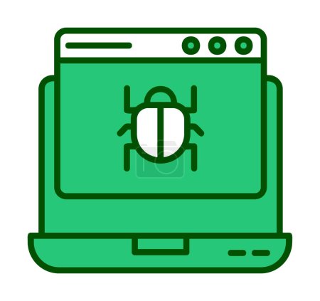 einfacher flacher Laptop-Computer mit Malware-Icon-Vektor infiziert