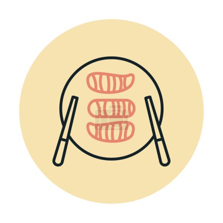 Téléchargez les illustrations : Sushi sur plaque icône, illustration vectorielle - en licence libre de droit