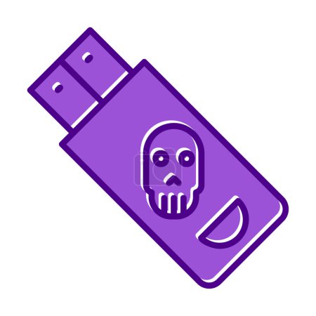 Illustration for Simple flat Danger sign on pendrive, solid design of hacked usb vector - Royalty Free Image