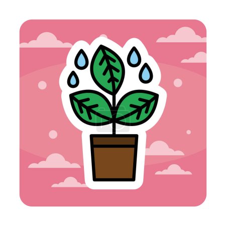 Téléchargez les illustrations : Plante en pot avec feuilles, illustration vectorielle - en licence libre de droit
