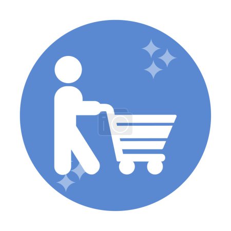 Téléchargez les illustrations : Homme avec panier, icône shopping, illustration vectorielle - en licence libre de droit