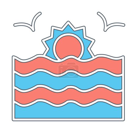 Illustration for Simple flat sunset  and sea - Royalty Free Image