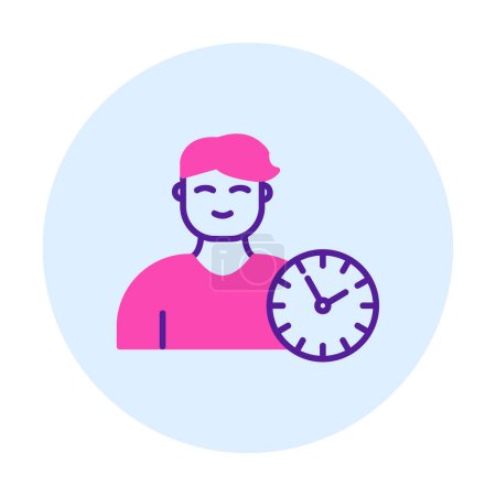 Téléchargez les illustrations : Homme avec icône de l'horloge, symbole de gestion du temps, illustration vectorielle - en licence libre de droit