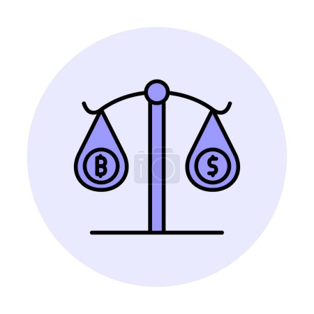 Téléchargez les illustrations : Balance échelle icône, Bitcoin crypto-monnaie et dollar symboles de devise, illustration vectorielle - en licence libre de droit