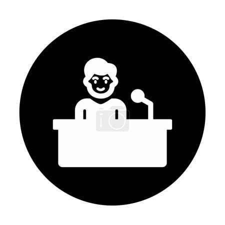 Ilustración de Hombres comentaristas dando discurso en el icono del soporte de voz, ilustración vectorial - Imagen libre de derechos