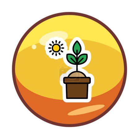 Ilustración de El Sol y la planta en el icono de la olla. ilustración vectorial. Símbolo fotosíntesis - Imagen libre de derechos