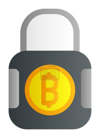 Téléchargez les illustrations : Plat Bitcoin Verrouillage payé icône illustration - en licence libre de droit
