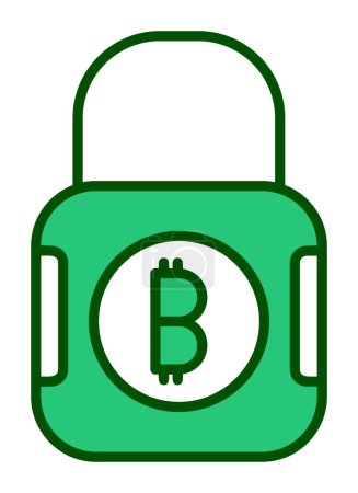 Téléchargez les illustrations : Plat Bitcoin Verrouillage payé icône illustration - en licence libre de droit