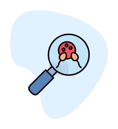 Ilustración de Inspección bacteriana con icono de lupa, ilustración vectorial - Imagen libre de derechos