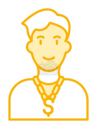 Ilustración de Avatar masculino con peinado y doollar signo en el icono de la cadena, vector de ilustración - Imagen libre de derechos