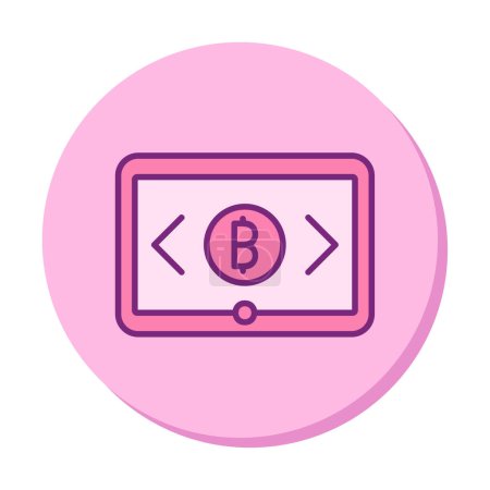 Téléchargez les photos : Tablette avec icône web signe Bitcoin, illustration vectorielle - en image libre de droit