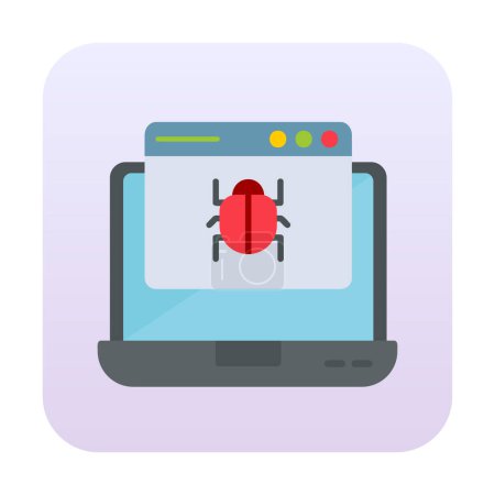 Téléchargez les illustrations : Ordinateur portable plat simple infecté par un vecteur d'icône de malware - en licence libre de droit