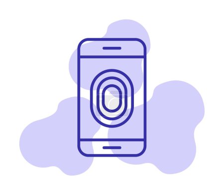 Téléchargez les illustrations : Smartphone avec illustration d'icône d'empreinte digitale déverrouillée - en licence libre de droit