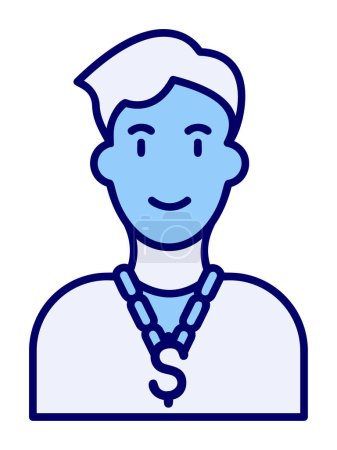Téléchargez les illustrations : Avatar masculin avec coiffure et signe de doollar sur l'icône de la chaîne, illustration vectorielle - en licence libre de droit