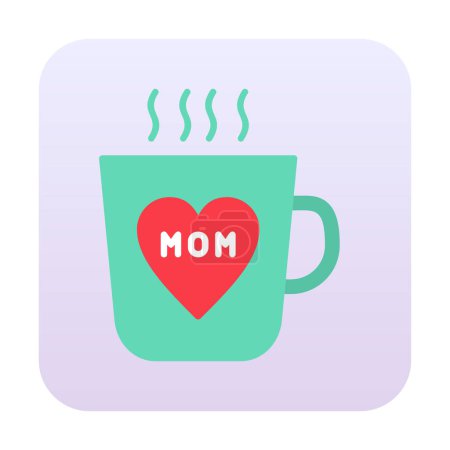 Illustration for Icon of coffee cup with heart symbol and Mom inscription, vector illustration - Royalty Free Image