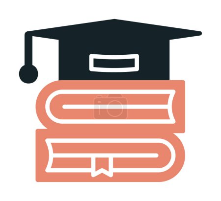 Téléchargez les illustrations : Plat chapeau de graduation et illustration icône de livres - en licence libre de droit