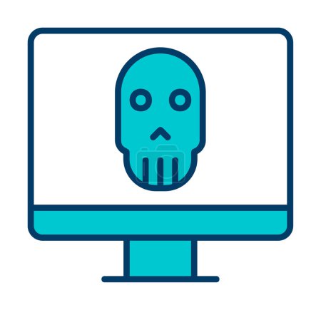 Téléchargez les photos : Ordinateur mort avec icône de crâne, conception de style ligne - en image libre de droit