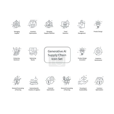 Ilustración de AI Supply Chain Management Vector Icon Design Set - Imagen libre de derechos