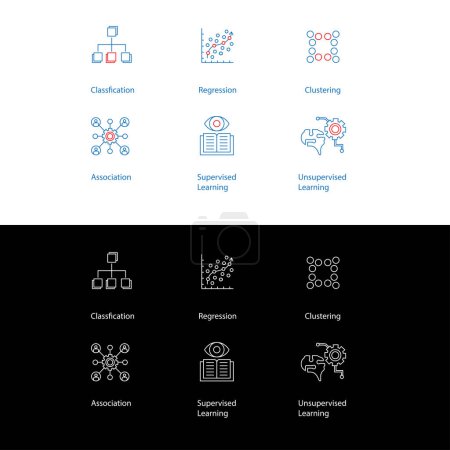 Conjunto de iconos de ciencia de datos Visualización de conceptos de aprendizaje automático Conjunto de diseño de iconos vectoriales