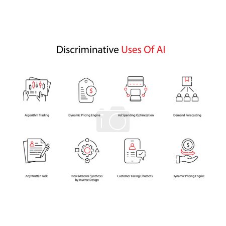 Uso discriminativo de IA Iconos vectoriales Comprender las implicaciones éticas
