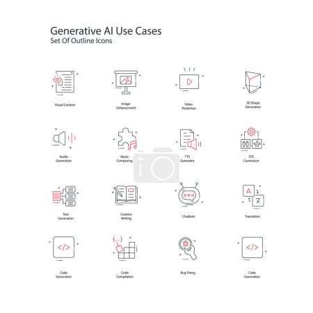 Ilustración de Generative AI Use Casos Vector Illustration Icon Design Set - Imagen libre de derechos