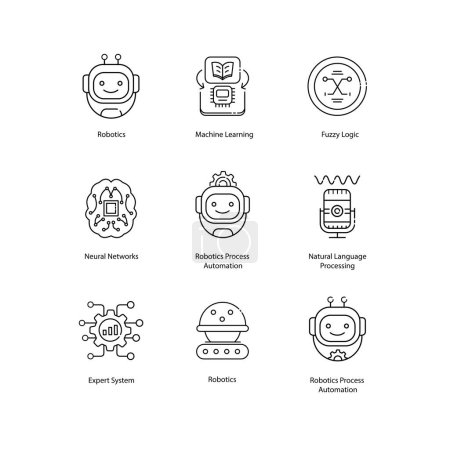 Illustration for Artificial Intelligence Fundamentals Elements of AI Vector Illustrtaion Icon Design Set - Royalty Free Image