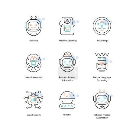 Principes fondamentaux de l'intelligence artificielle Éléments de l'intelligence artificielle vectorielle Illustrtaion Icon Design Set