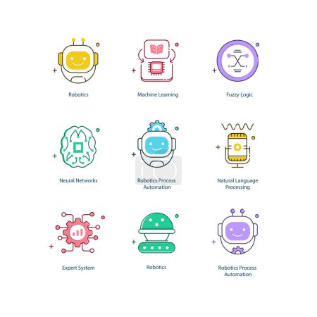 Principes fondamentaux de l'intelligence artificielle Éléments de l'intelligence artificielle vectorielle Illustrtaion Icon Design Set