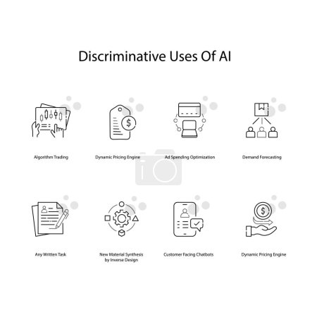Usos discriminativos de Ai, Ética de IA, Prácticas de IA justas, Conjunto de iconos vectoriales
