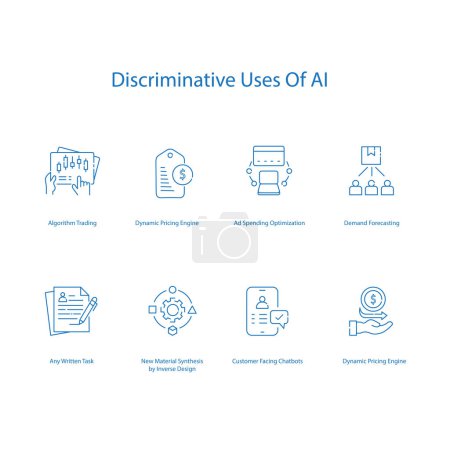 Utilisations discriminatoires de Ai, éthique de l'IA, pratiques équitables de l'IA, ensemble d'icônes vectorielles