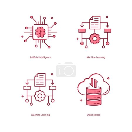 Inteligencia Artificial, IA, Machine Learning, ML, Data Science Vector Illustrtaion Diseños de iconos