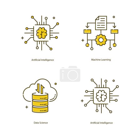 Künstliche Intelligenz, KI, maschinelles Lernen, ML, Data Science Vector Illustrtaion Icon Designs