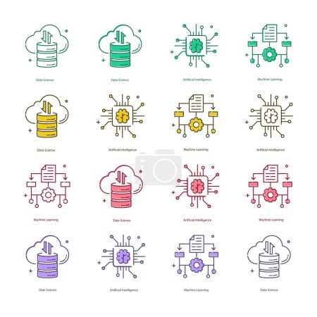 Artificial Intelligence, AI, Machine Learning, ML, Data Science Vector Illustrtaion Icon Designs