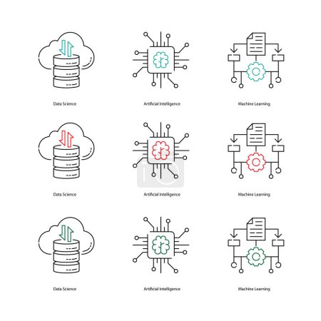 Intelligence artificielle, IA, Machine Learning, ML, Data Science Vector Illustrtaion Icon Designs