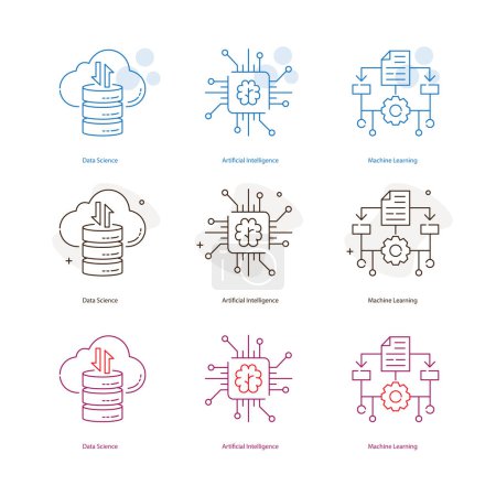 Inteligencia Artificial, IA, Machine Learning, ML, Data Science Vector Illustrtaion Diseños de iconos
