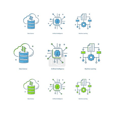 Intelligence artificielle, IA, Machine Learning, ML, Data Science Vector Illustrtaion Icon Designs