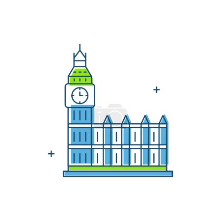 Big Ben, London Landmark, Tour de l'horloge, Monument britannique, Horloge Westminster, Illustration vectorielle historique