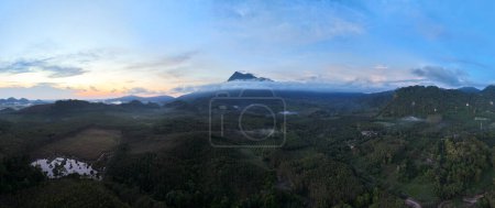 Photo for Aerial view drone shot of panorama abundant rainforest landscape nature mountains view - Royalty Free Image