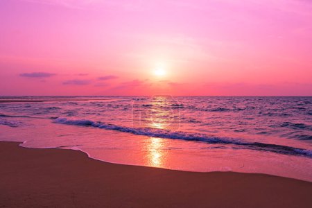 Photo for Sunset or sunrise sky clouds over sea sunlight in Phuket Thailand, Amazing waves crashing on sandy shore, Beautiful nature landscape seascape Colorful sky background - Royalty Free Image