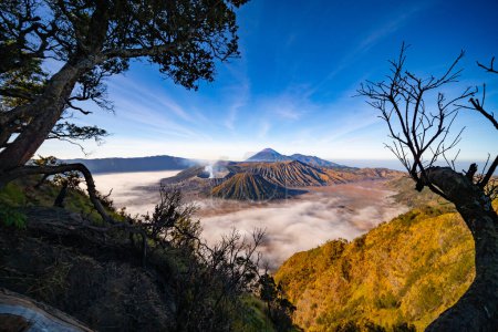 Photo for Amazing Mount Bromo volcano during sunny sky from king kong viewpoint on Mountain Penanjakan in Bromo Tengger Semeru National Park,East Java,Indonesia.Nature landscape background - Royalty Free Image