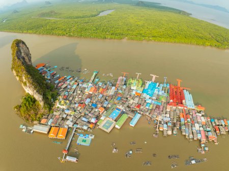 Aerial view of Panyee island in Phang Nga Thailand,High angle view Floating village, Koh Panyee fishing village island in Phang Nga, Thailand