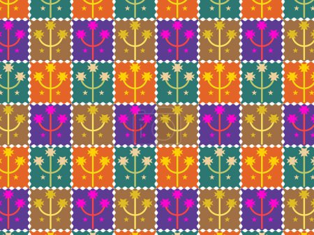 Téléchargez les illustrations : Modèle patchwork coloré abstrait avec des fleurs décoratives. - en licence libre de droit