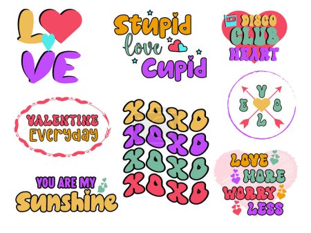 Téléchargez les illustrations : Collection de Happy Valentine's Day sublimation bundle design rétro - en licence libre de droit
