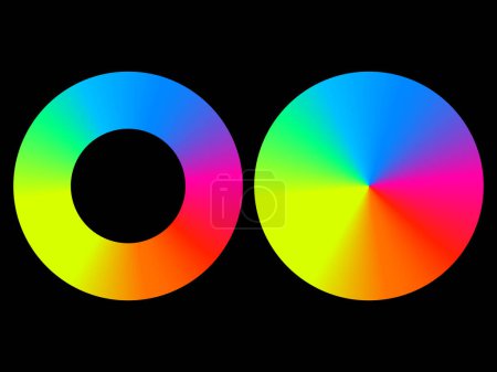 RGB-Farbkreis auf schwarzem Hintergrund, Farbverlauf, Verblassen, Mehrfarbig, Farbenlehre